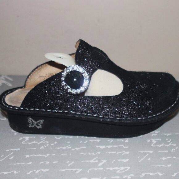 LADIES ALEGRIA SLIDES - BLACK GLITZY LEATHER - 36 (5 1/2 - 6) - Picture 6 of 8